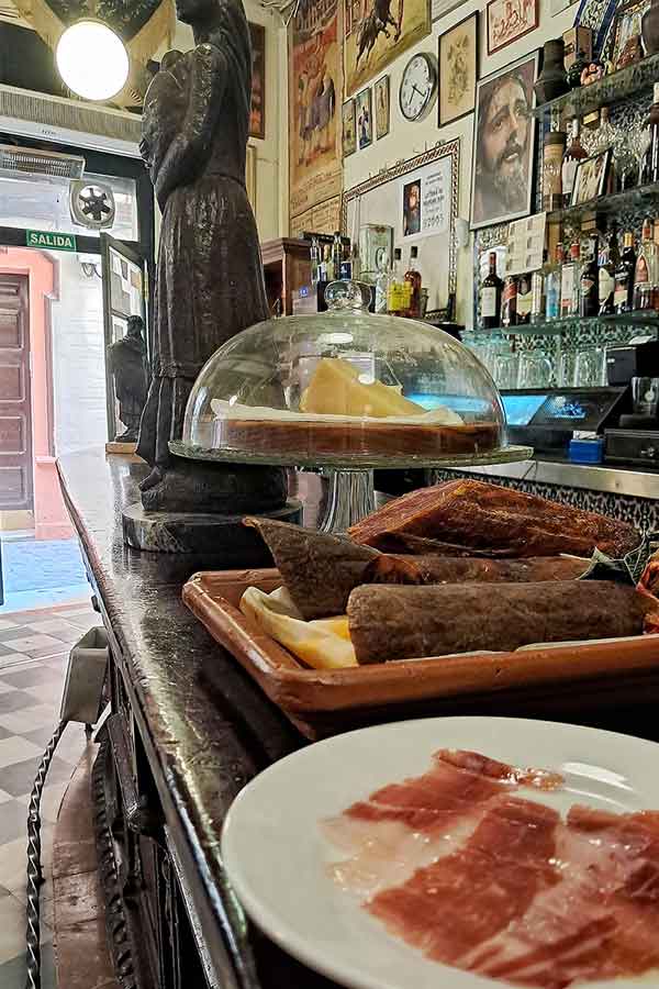 Jamon and Other Cured Meats on the bar Casa Placido